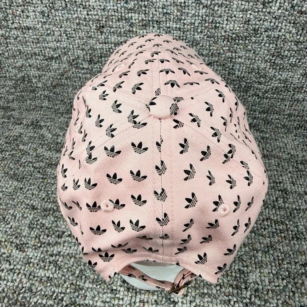 Adidas Hat Cap Strap Back Mens One Size Trefoil All Over Print Logo Sports Pink